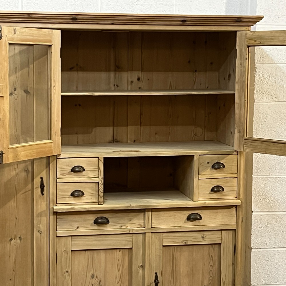 Very Large Antique Pine Storage Cupboard With Drawers  View IX