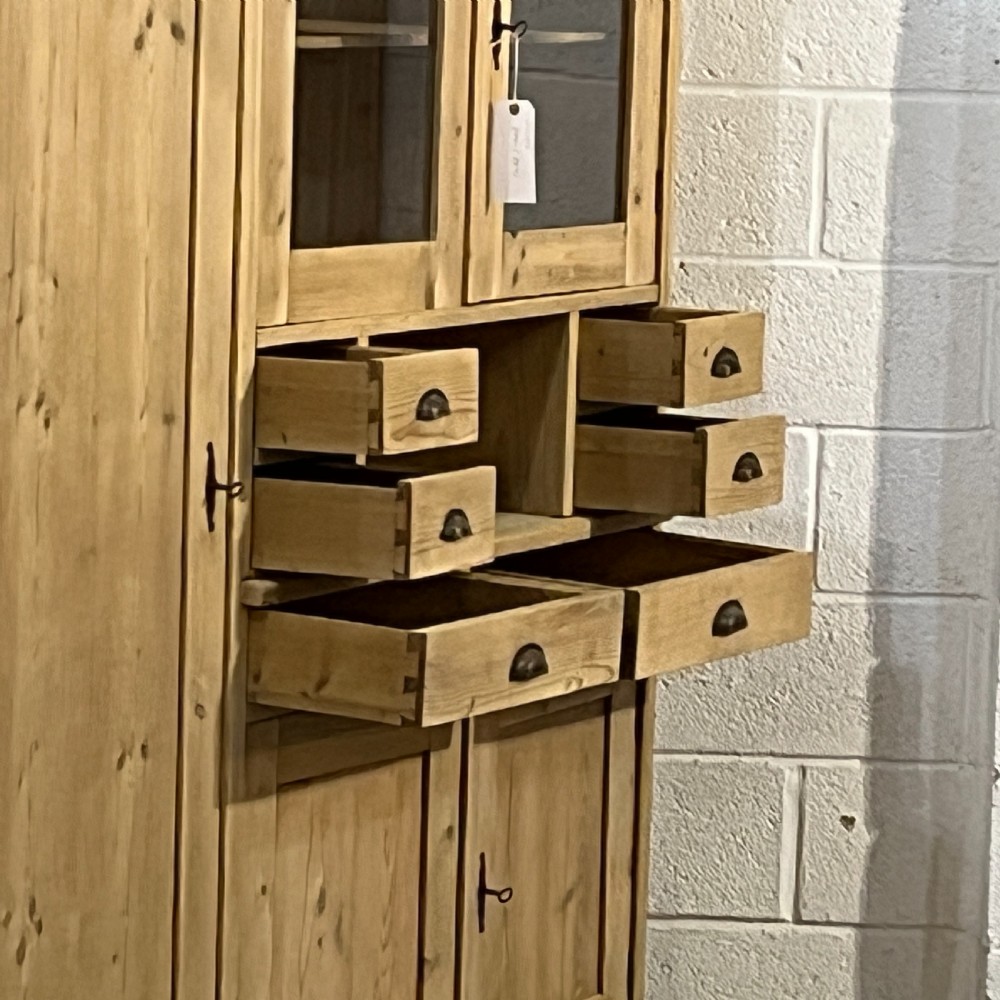 Very Large Antique Pine Storage Cupboard With Drawers  View X