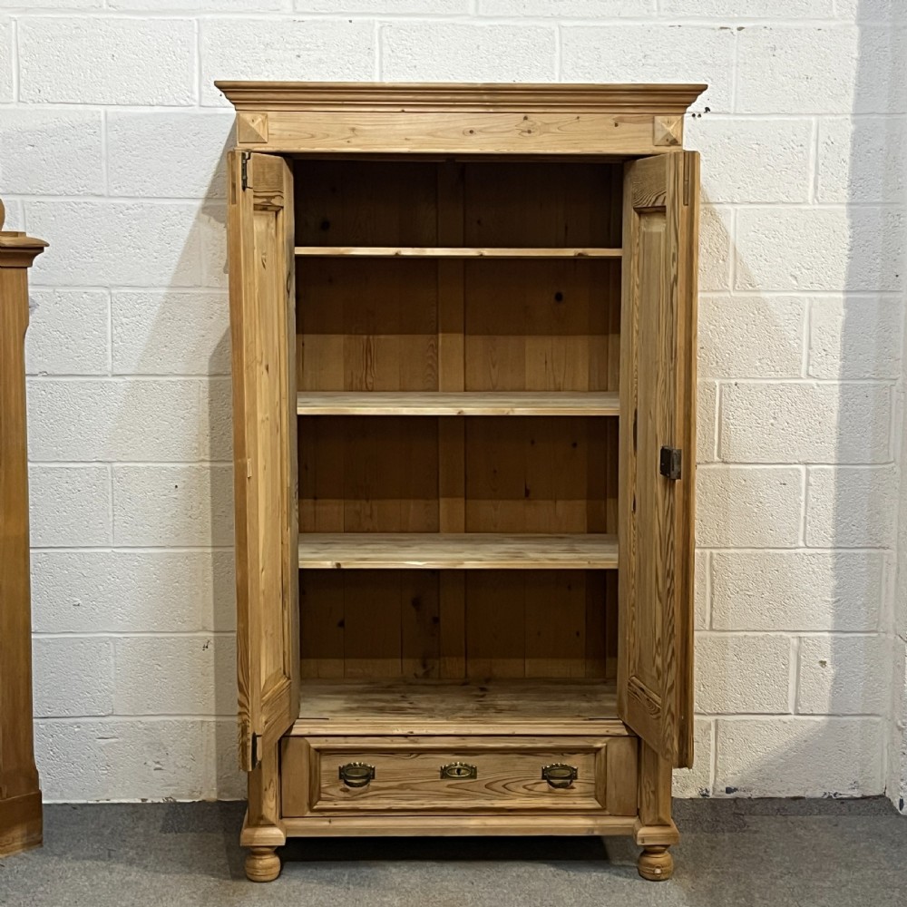 Large Antique Pine Cupboard (Childrens' Wardrobe) With Bottom Drawer View V