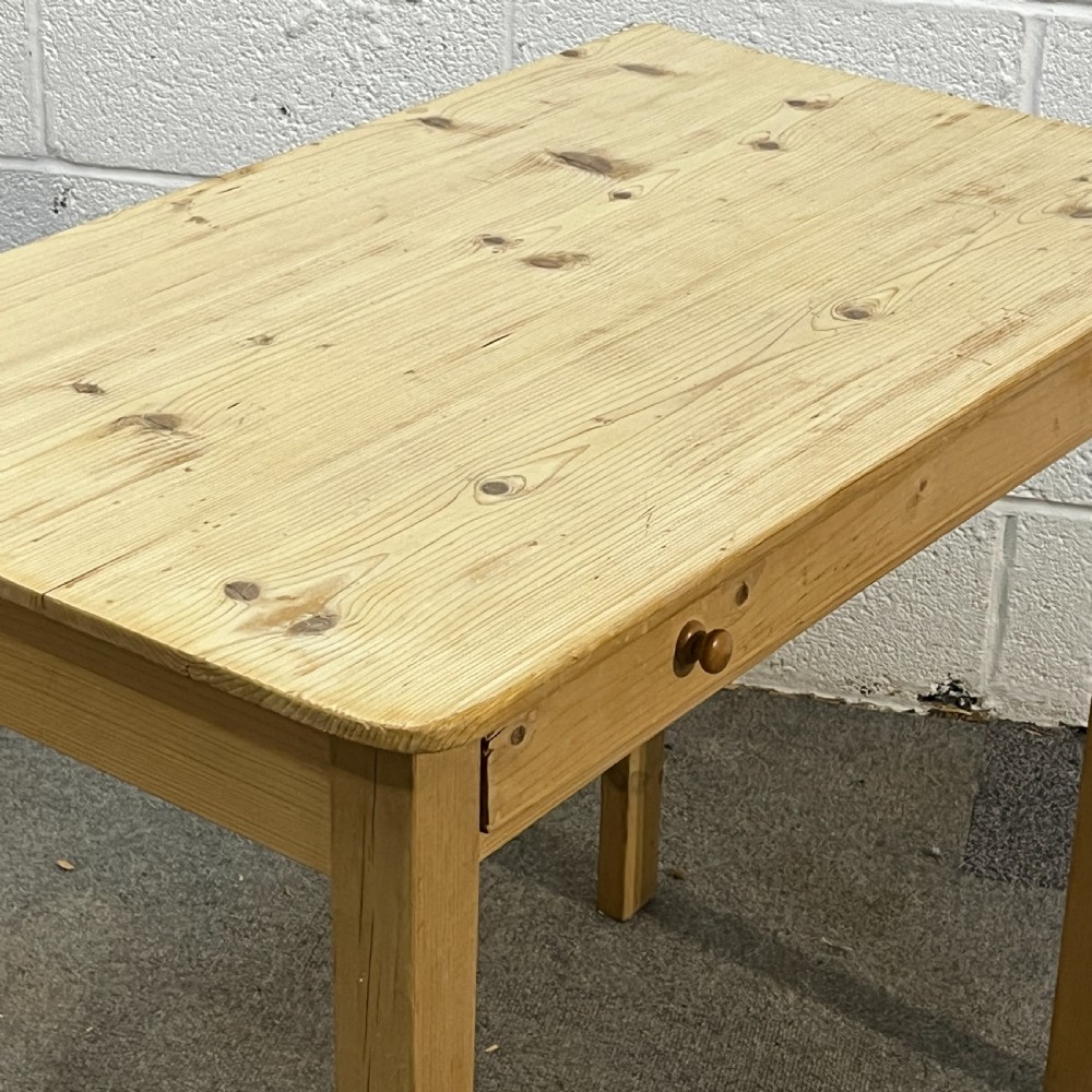 Small Straight Leg Antique Pine Writing Table With Drawer View IV