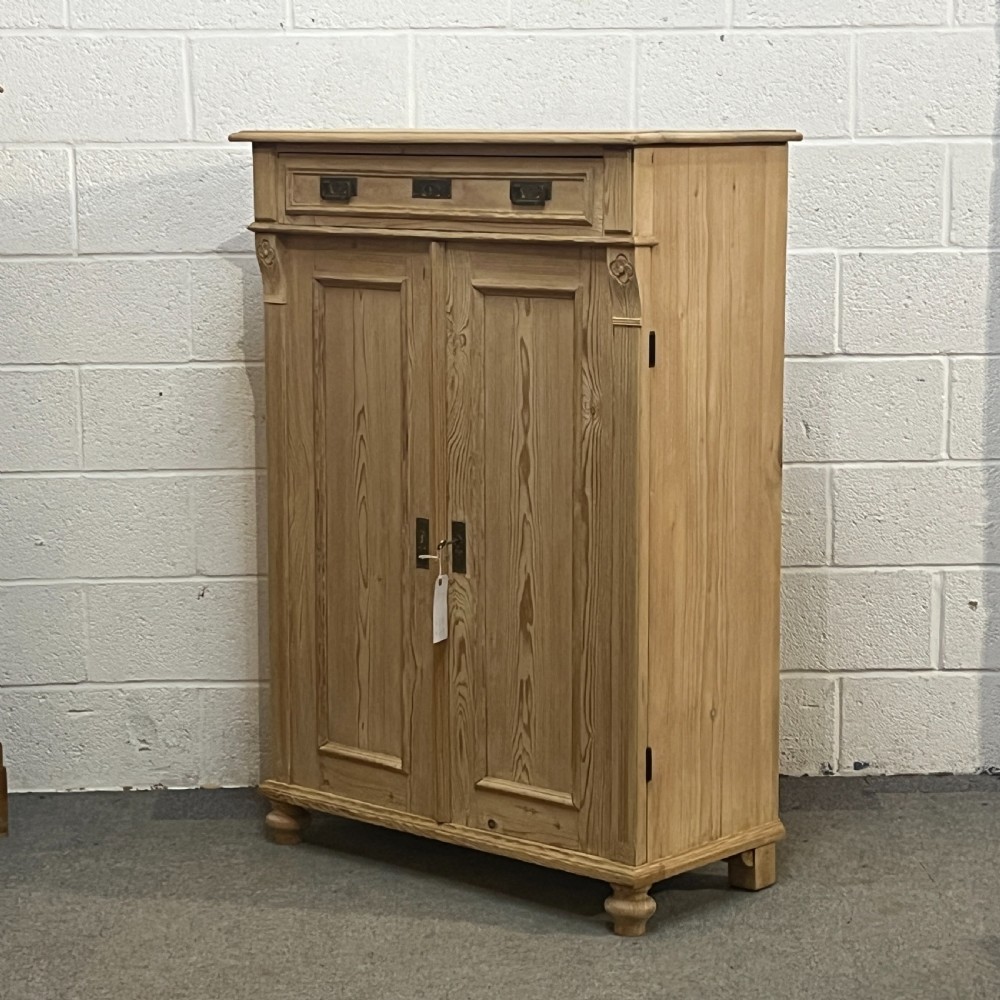 Tall Slim Shelved Antique Pine Cupboard With Top Drawer View II
