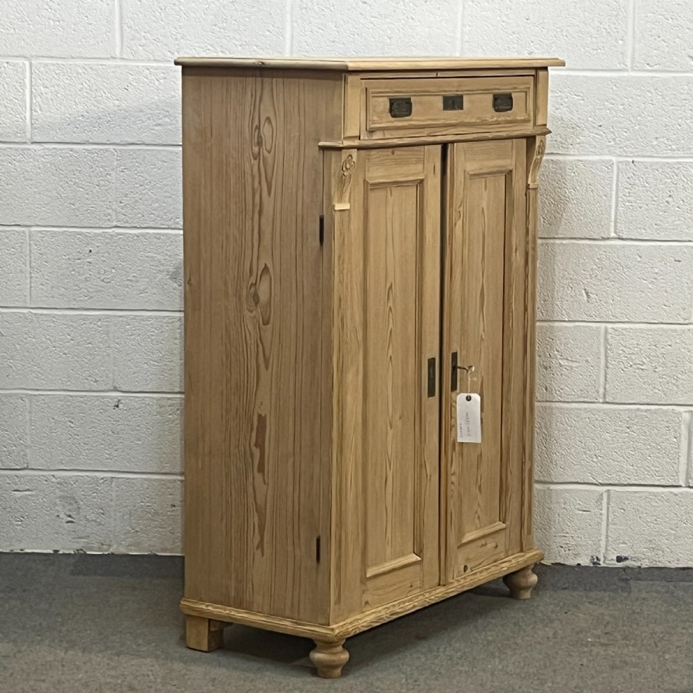 Tall Slim Shelved Antique Pine Cupboard With Top Drawer View III