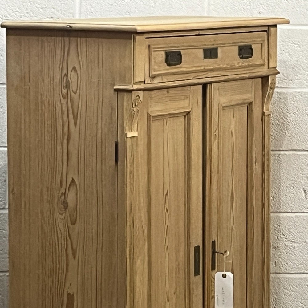 Tall Slim Shelved Antique Pine Cupboard With Top Drawer View IV