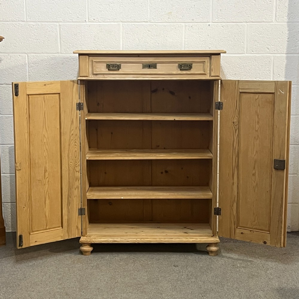 Tall Slim Shelved Antique Pine Cupboard With Top Drawer View VIII