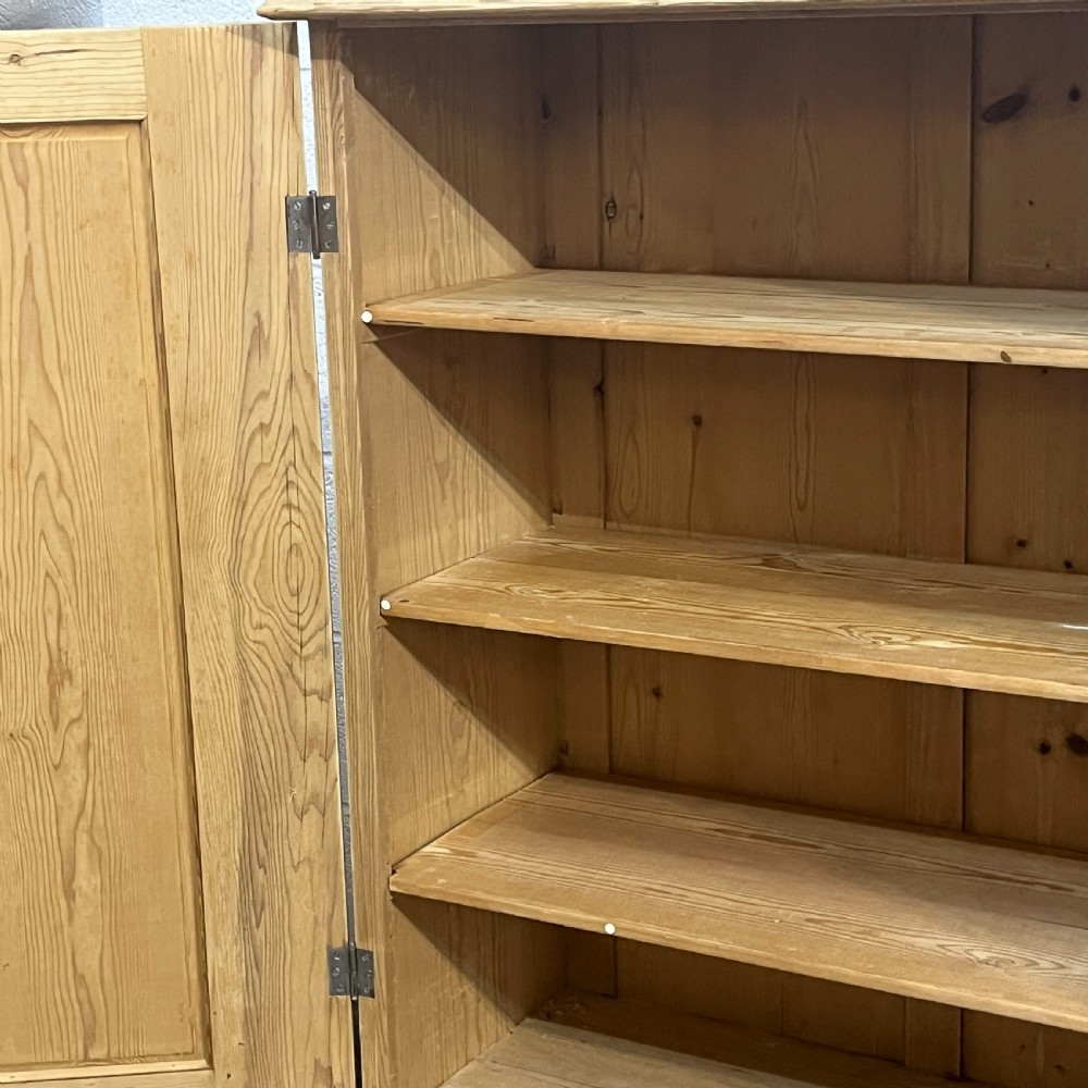 Tall Slim Shelved Antique Pine Cupboard With Top Drawer View IX