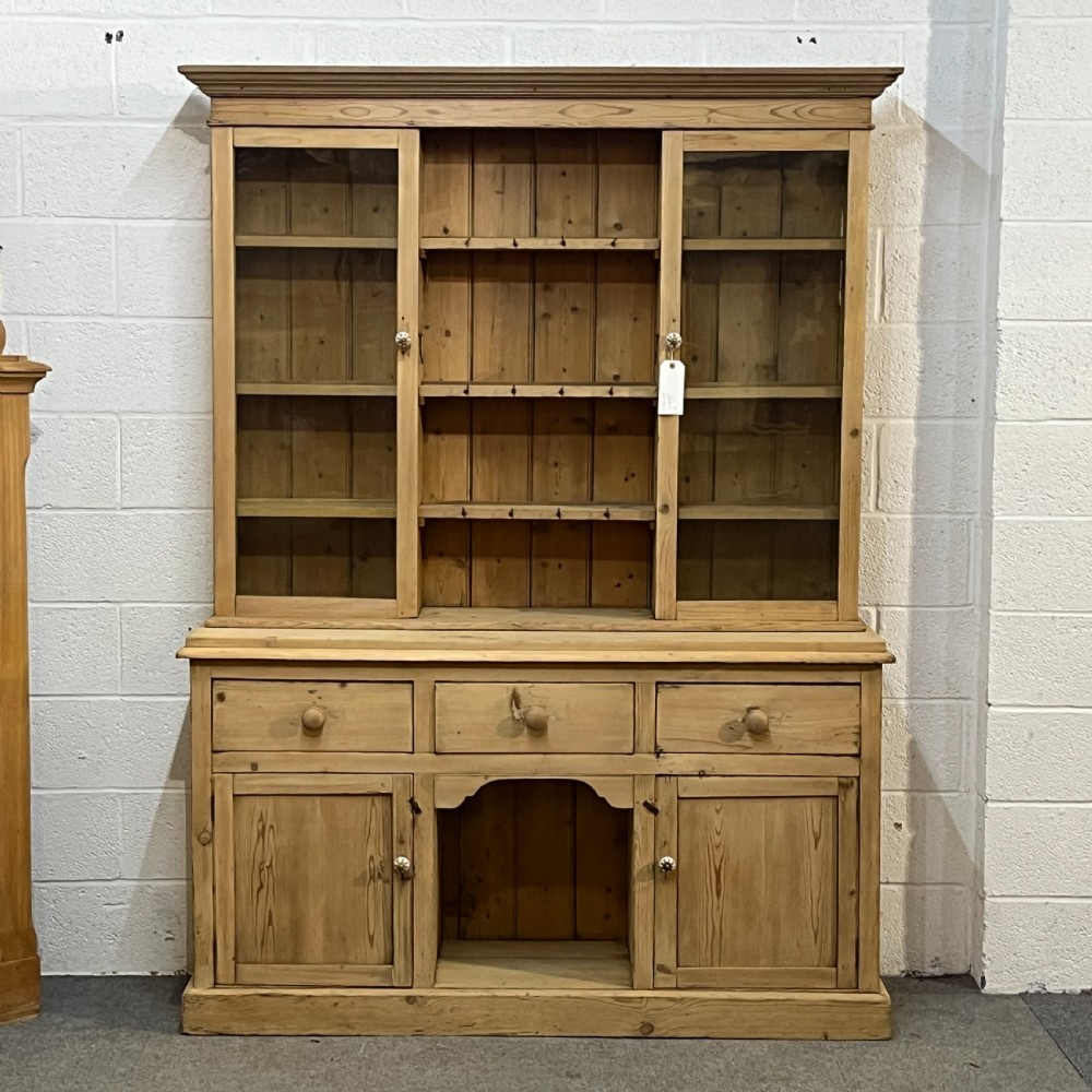 Large Glazed Edwardian Pine Dresser