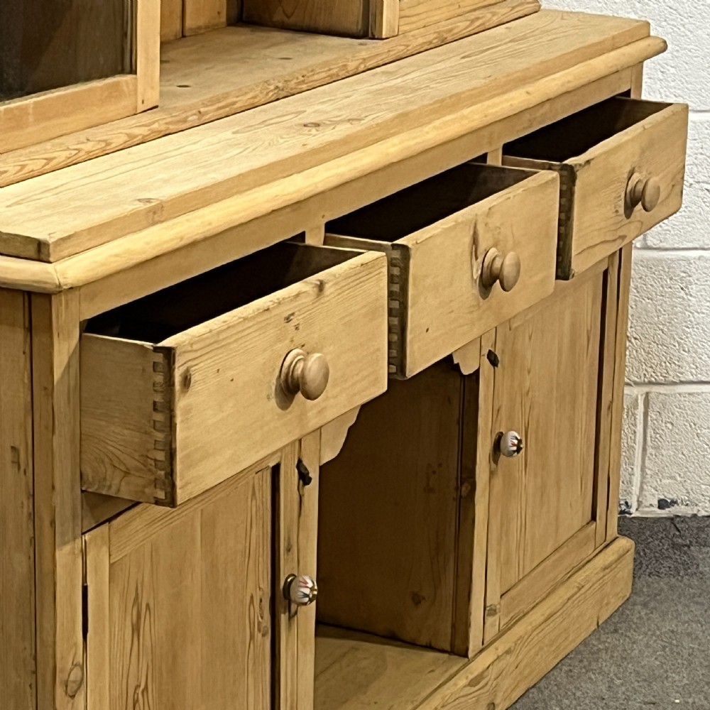 Large Glazed Edwardian Pine Dresser View X