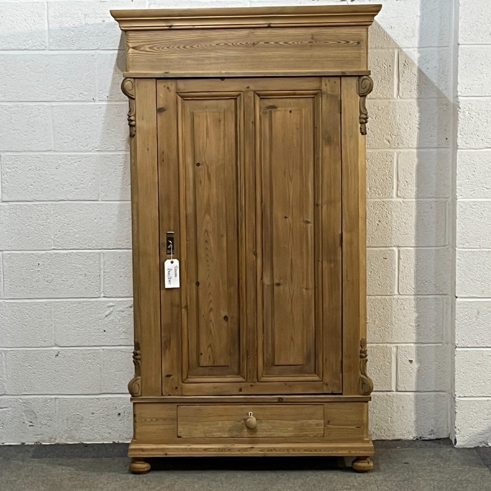 Tall Slim Old Pine Storage Cupboard With Bottom Drawer (Dismantles)