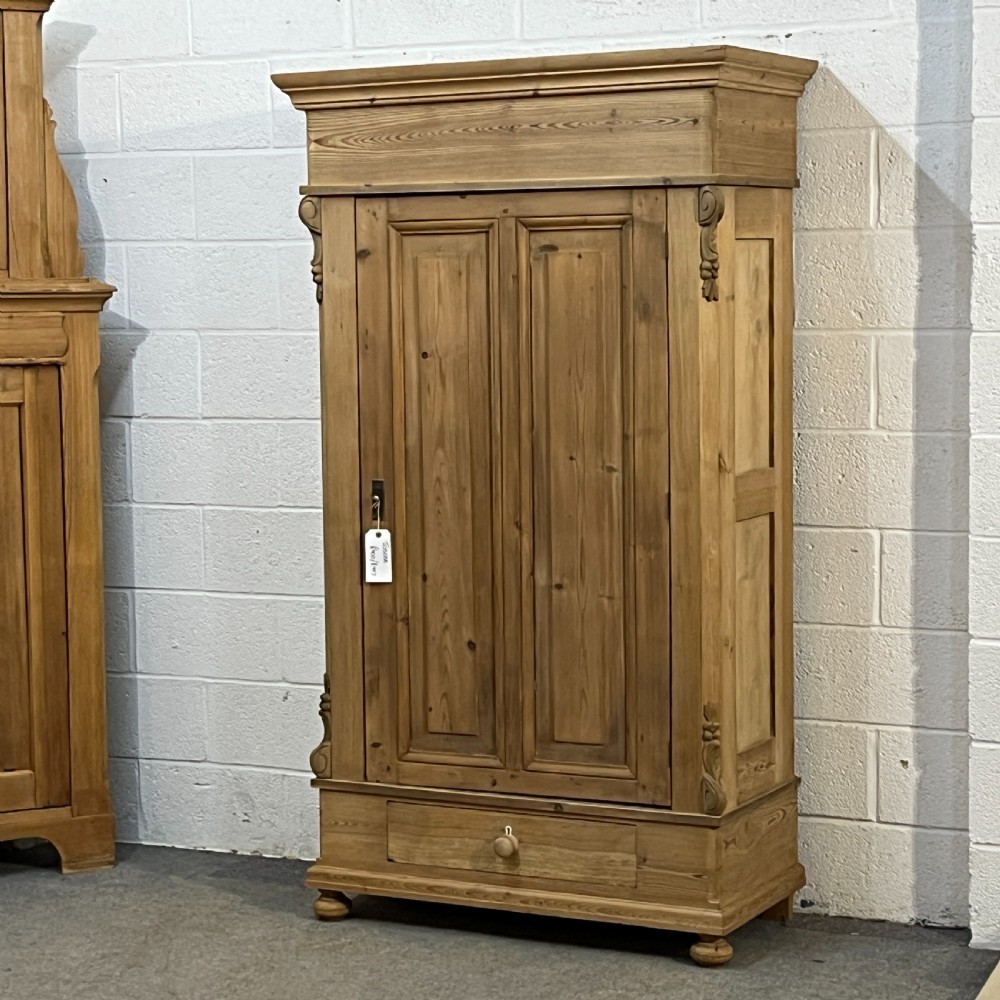 Tall Slim Old Pine Storage Cupboard With Bottom Drawer (Dismantles) View II