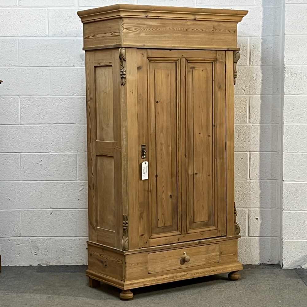 Tall Slim Old Pine Storage Cupboard With Bottom Drawer (Dismantles) View III