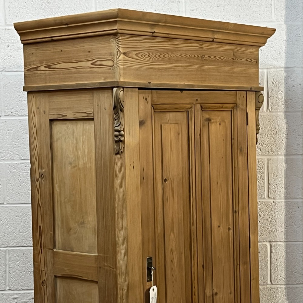 Tall Slim Old Pine Storage Cupboard With Bottom Drawer (Dismantles) View V