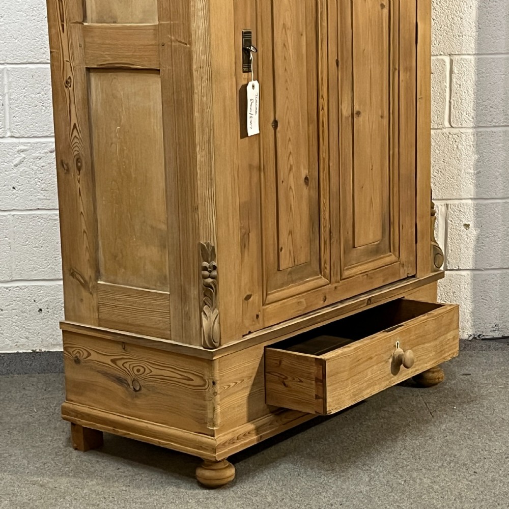 Tall Slim Old Pine Storage Cupboard With Bottom Drawer (Dismantles) View VI