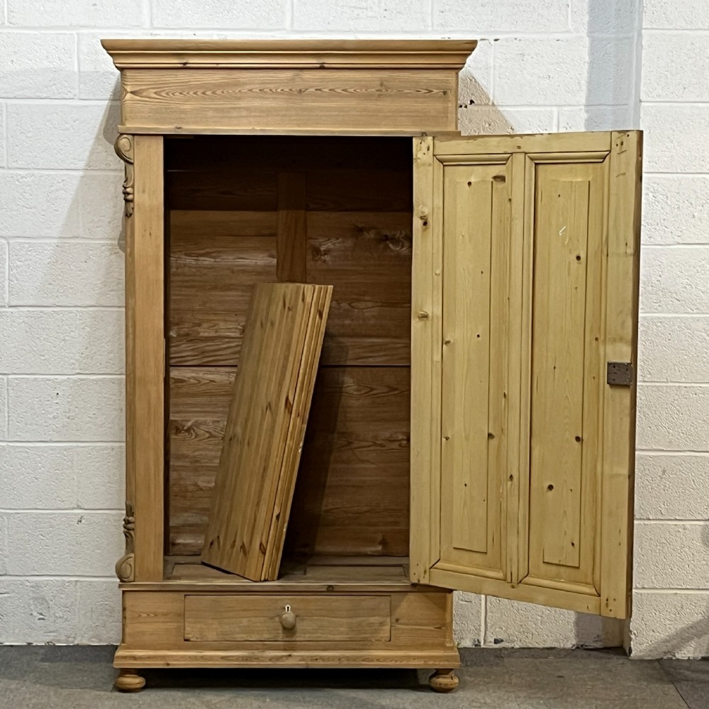 Tall Slim Old Pine Storage Cupboard With Bottom Drawer (Dismantles) View VII