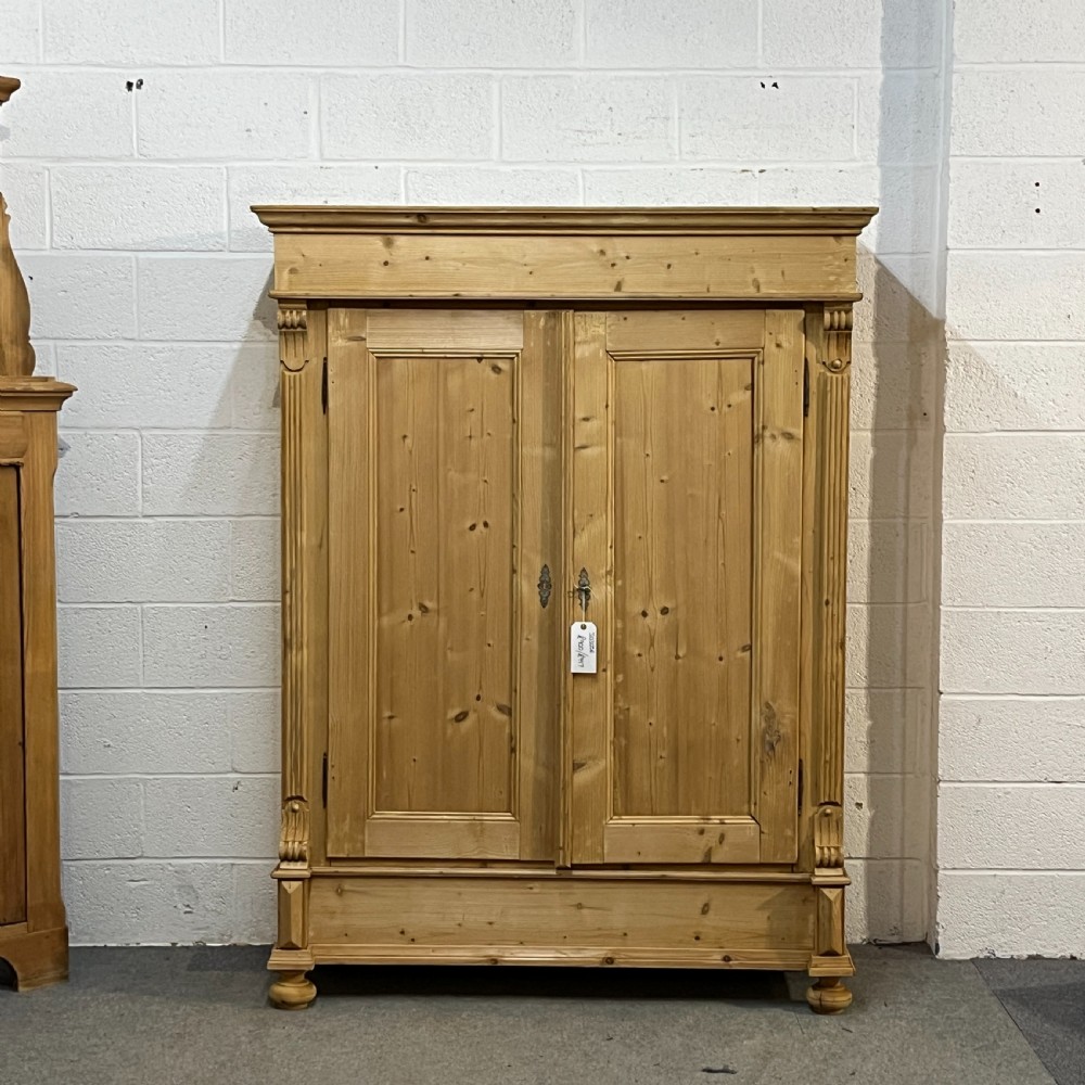 Medium Sized Antique Pine Double Wardrobe (Dismantles)