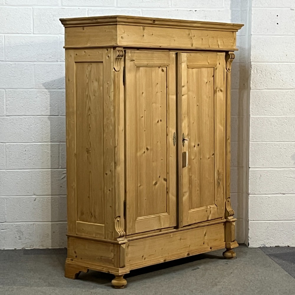 Medium Sized Antique Pine Double Wardrobe (Dismantles) View II