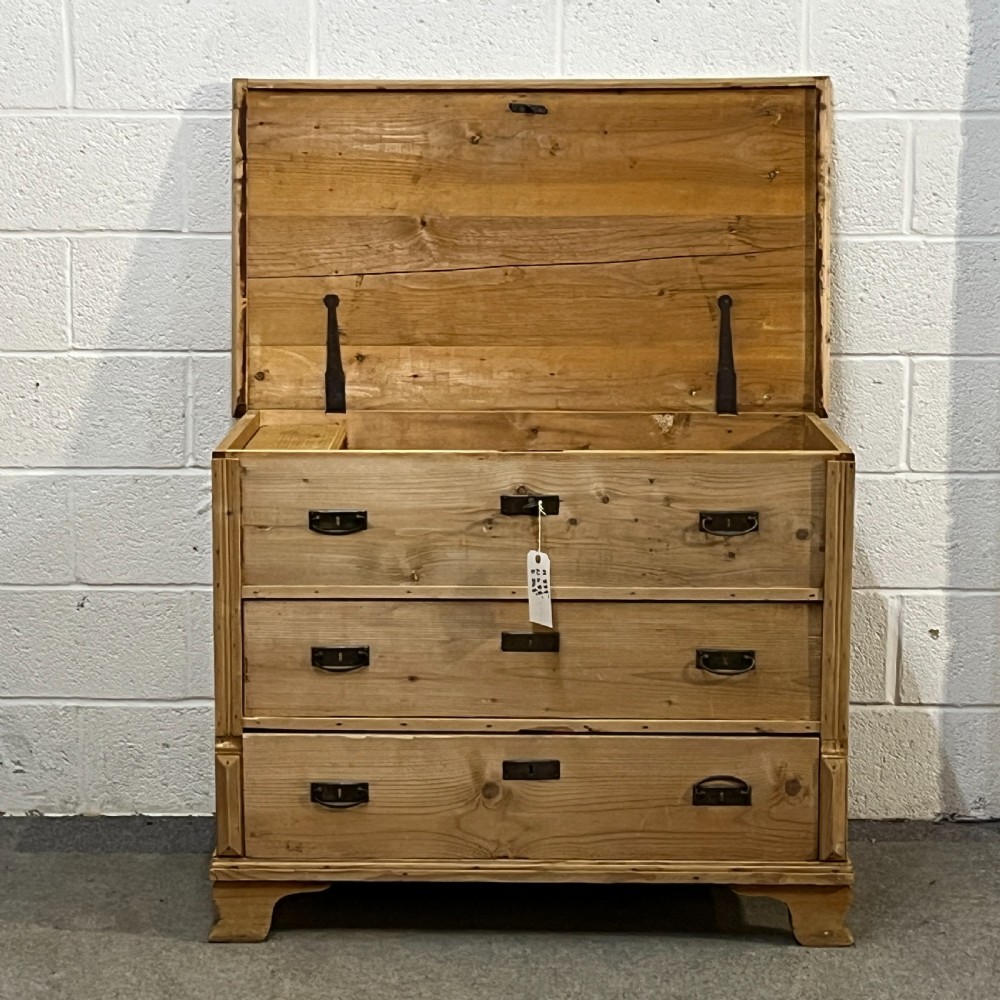 Large Old Pine Chest With 2 Drawers And Lift Up Lid