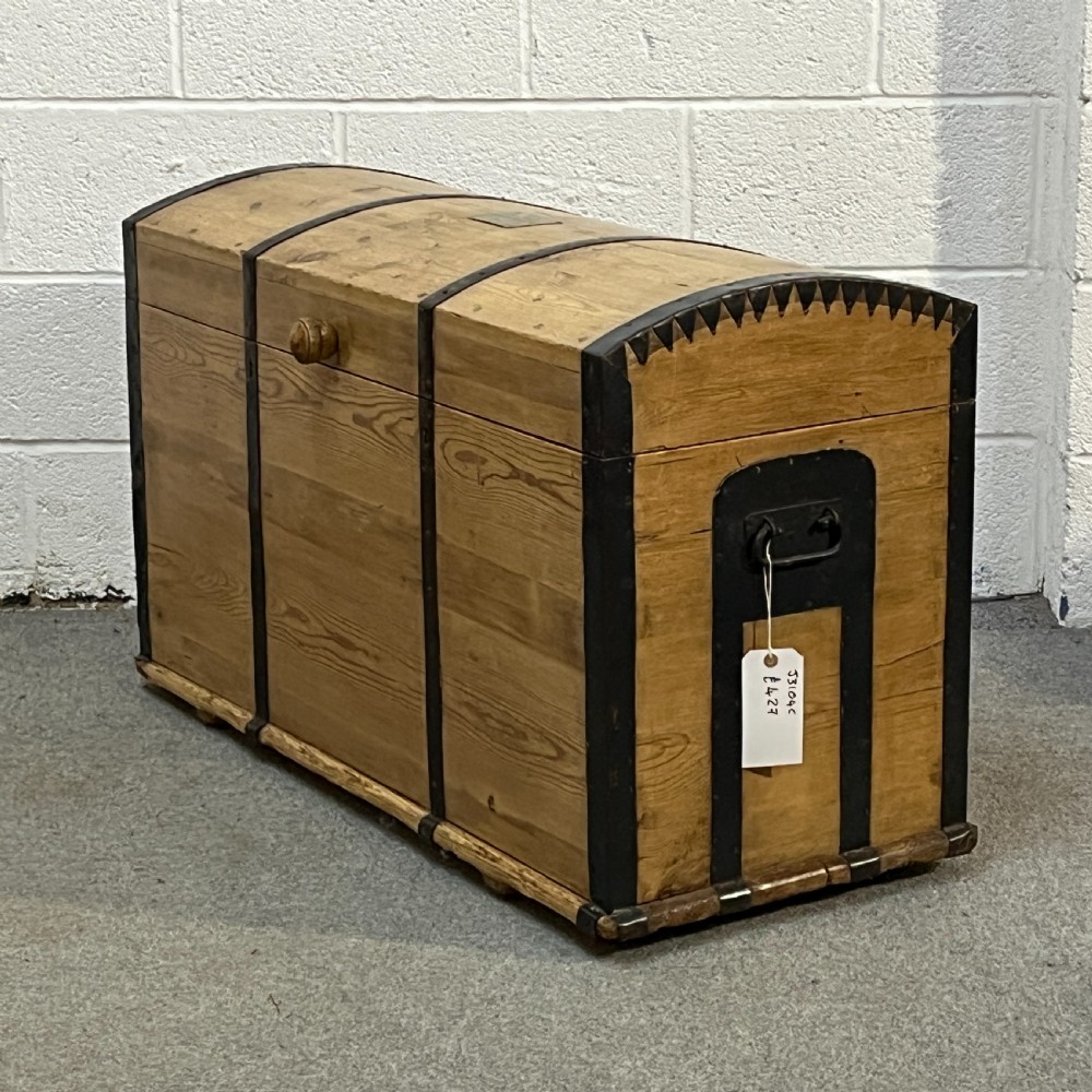 Swedish Antique Pine Dome Top Blanket Chest - Trunk View V