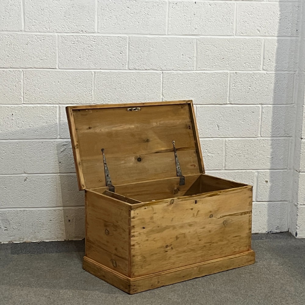 Medium Sized Flat Top Victorian Pine Blanket Chest