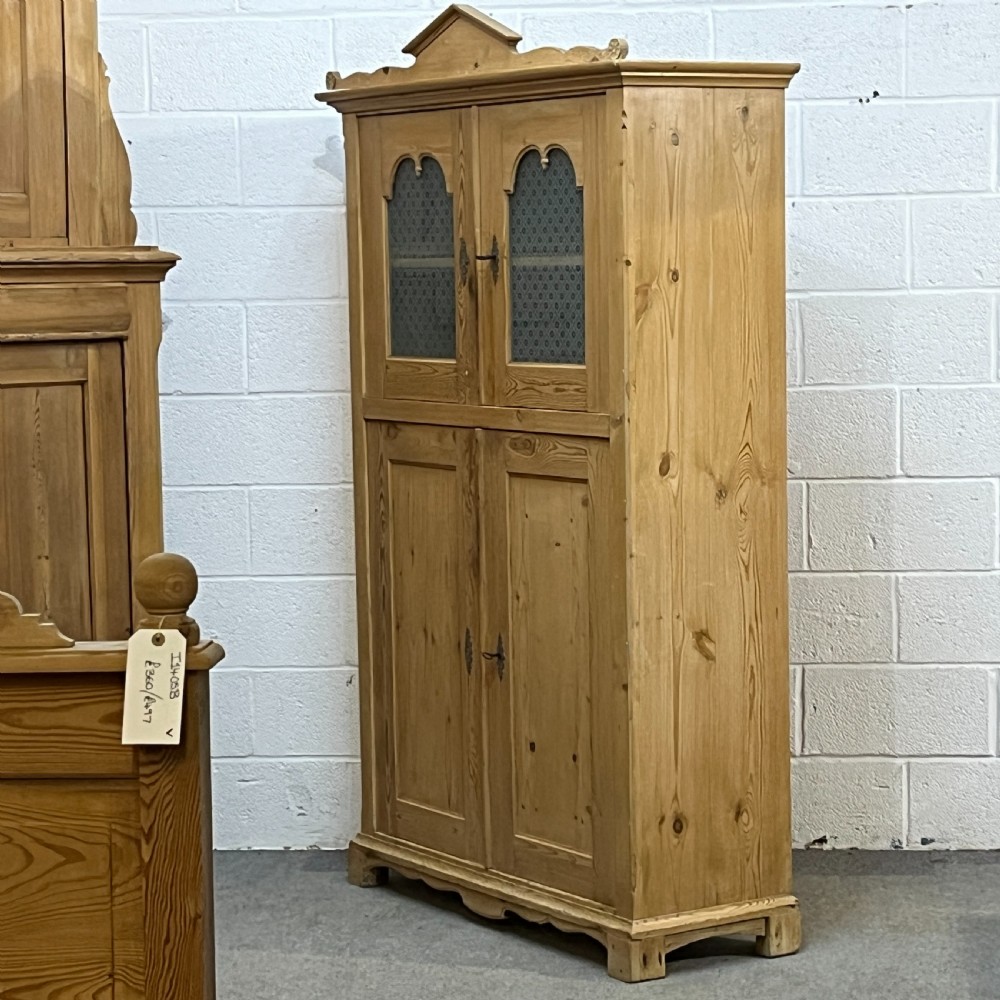 Large Partly Glazed Antique Pine Shelved Cupboard View II