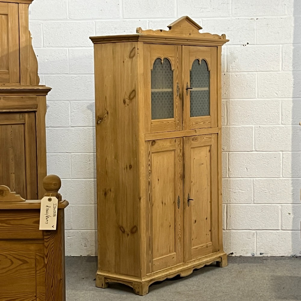 Large Partly Glazed Antique Pine Shelved Cupboard View III