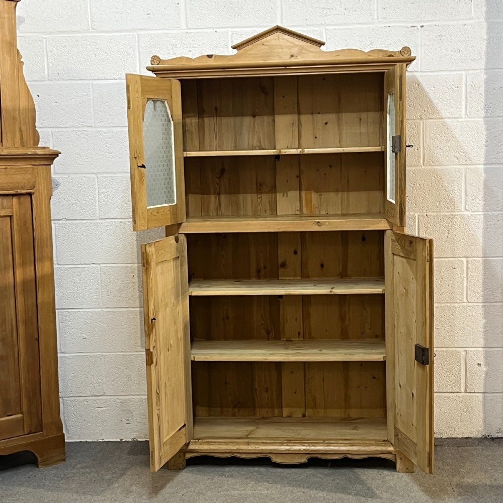 Large Partly Glazed Antique Pine Shelved Cupboard View V