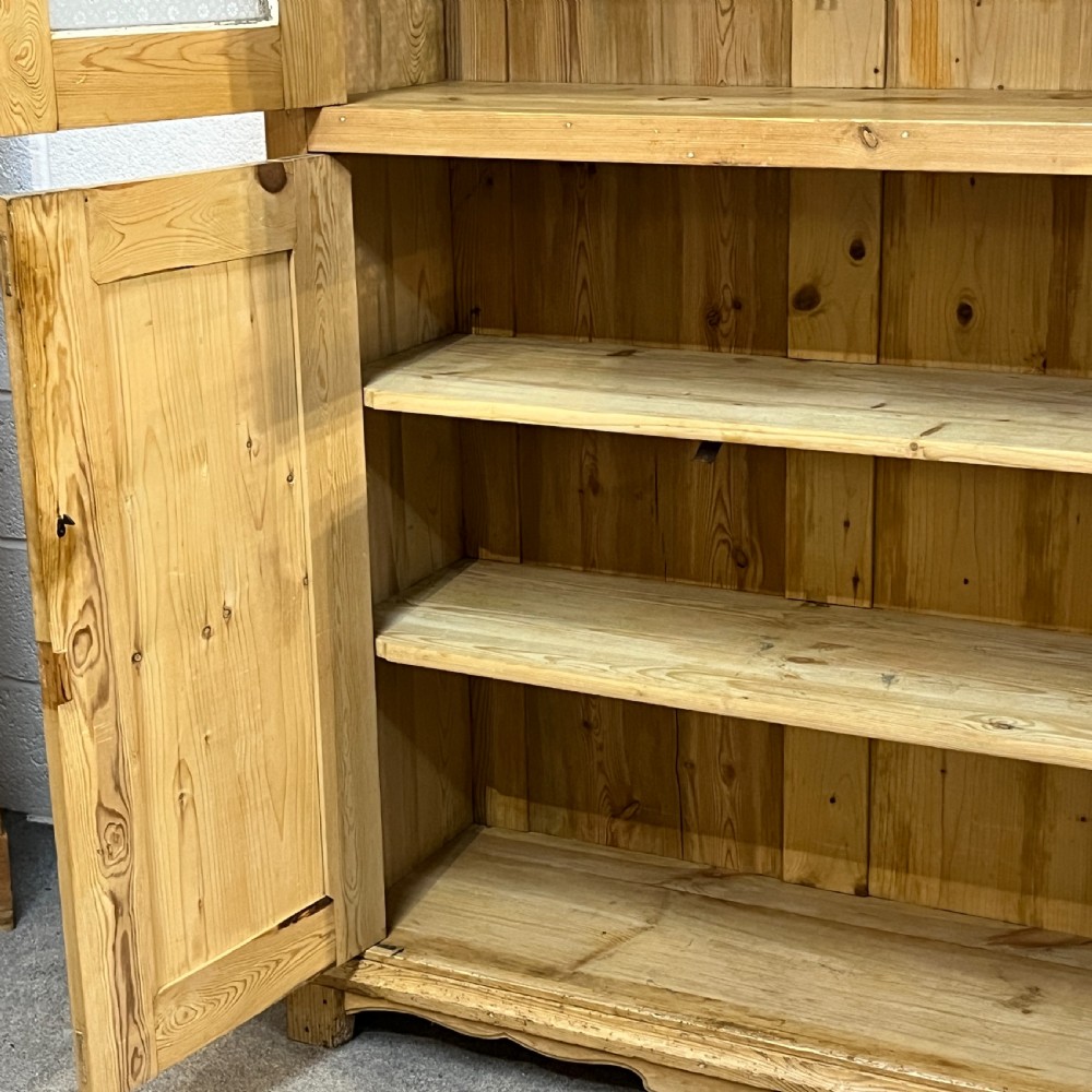 Large Partly Glazed Antique Pine Shelved Cupboard View VI