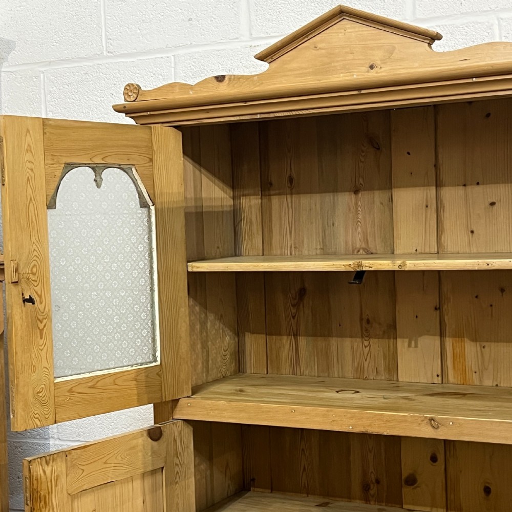 Large Partly Glazed Antique Pine Shelved Cupboard View VII