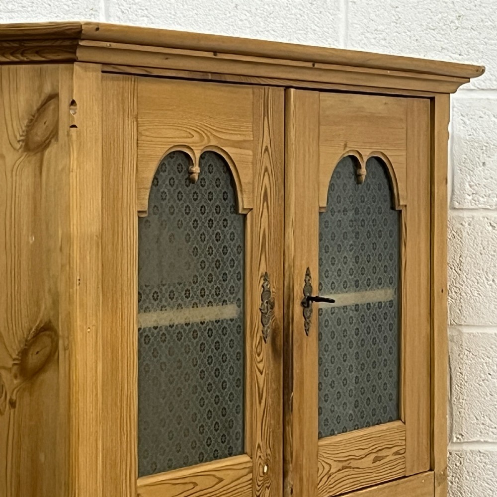 Large Partly Glazed Antique Pine Shelved Cupboard View X