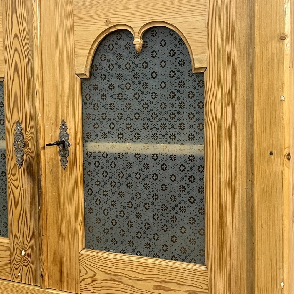 Large Partly Glazed Antique Pine Shelved Cupboard View XI