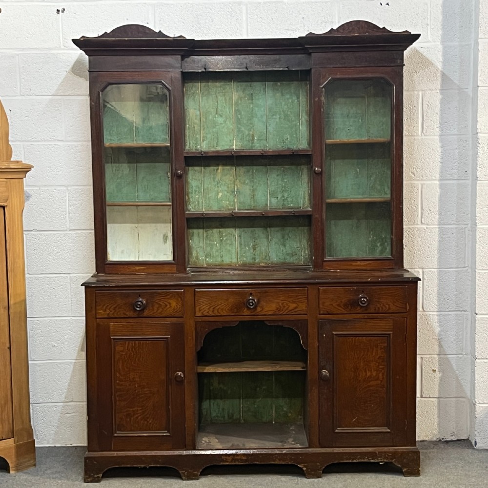 Partly Glazed South Wales Painted Antique Pine Dresser