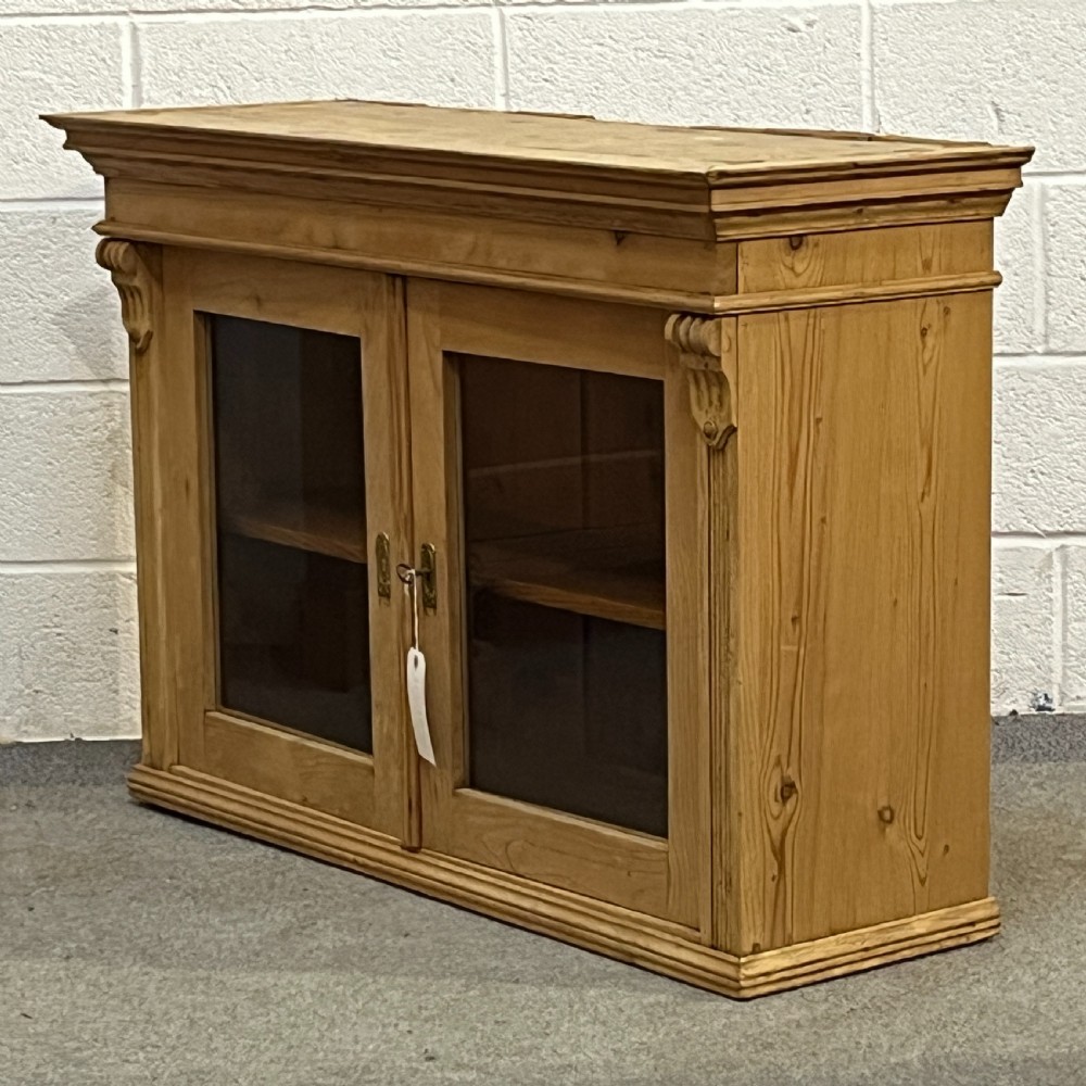 Glazed Antique Pine Wall-Hanging Display Cabinet View II