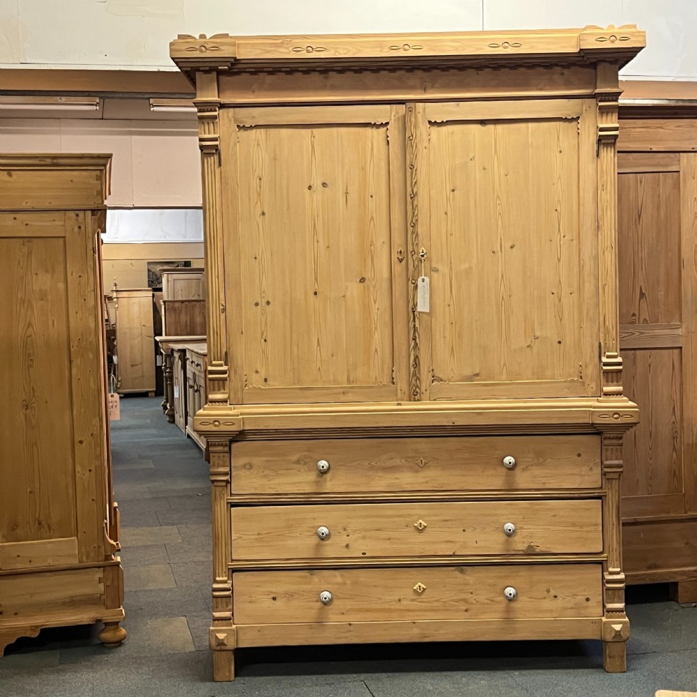 Large Dutch Antique Pine Linen Press