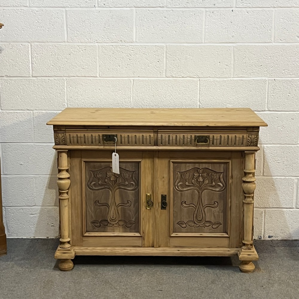 Antique Pine Column Cupboard 2 Drawers Over 2 Doors