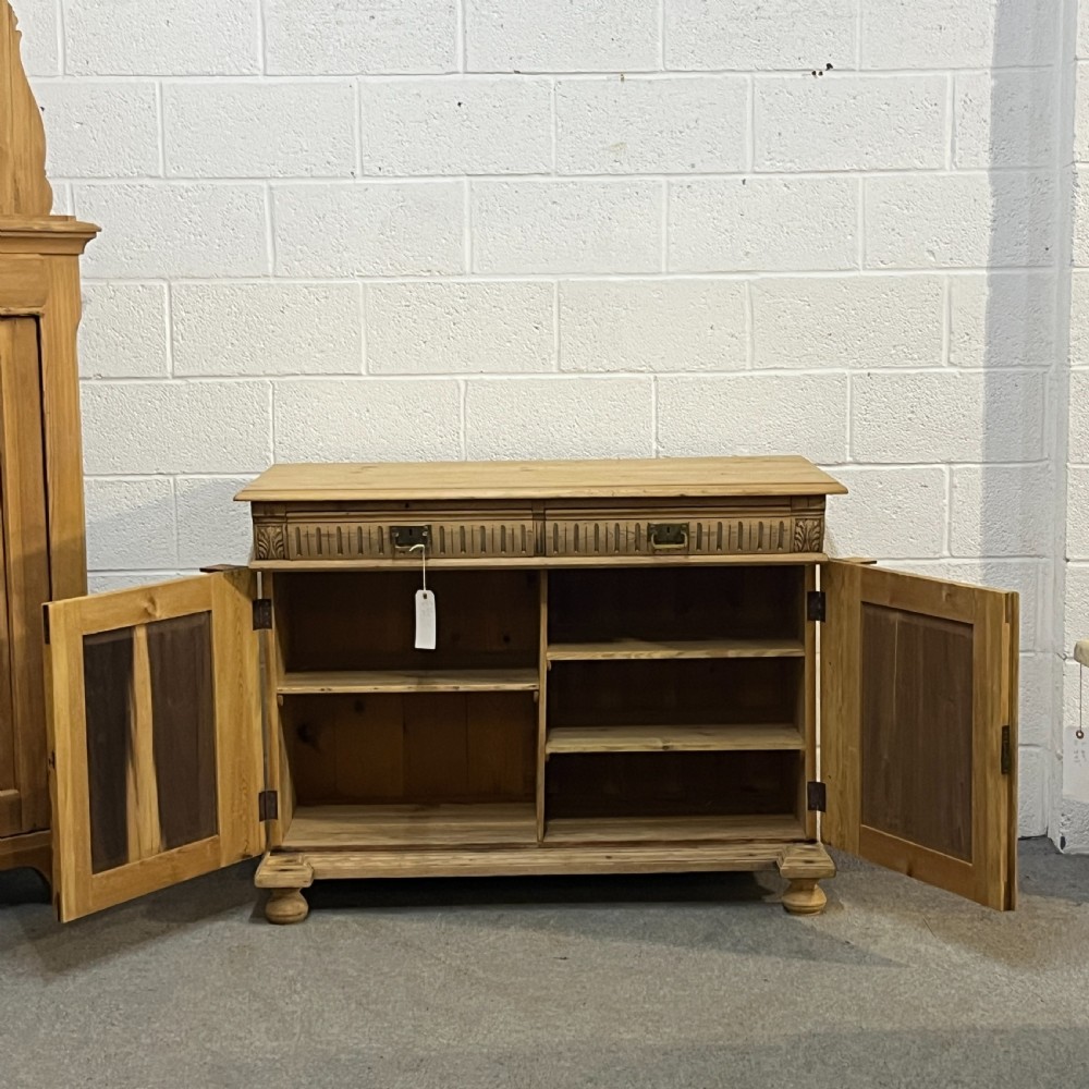 Antique Pine Column Cupboard 2 Drawers Over 2 Doors View II