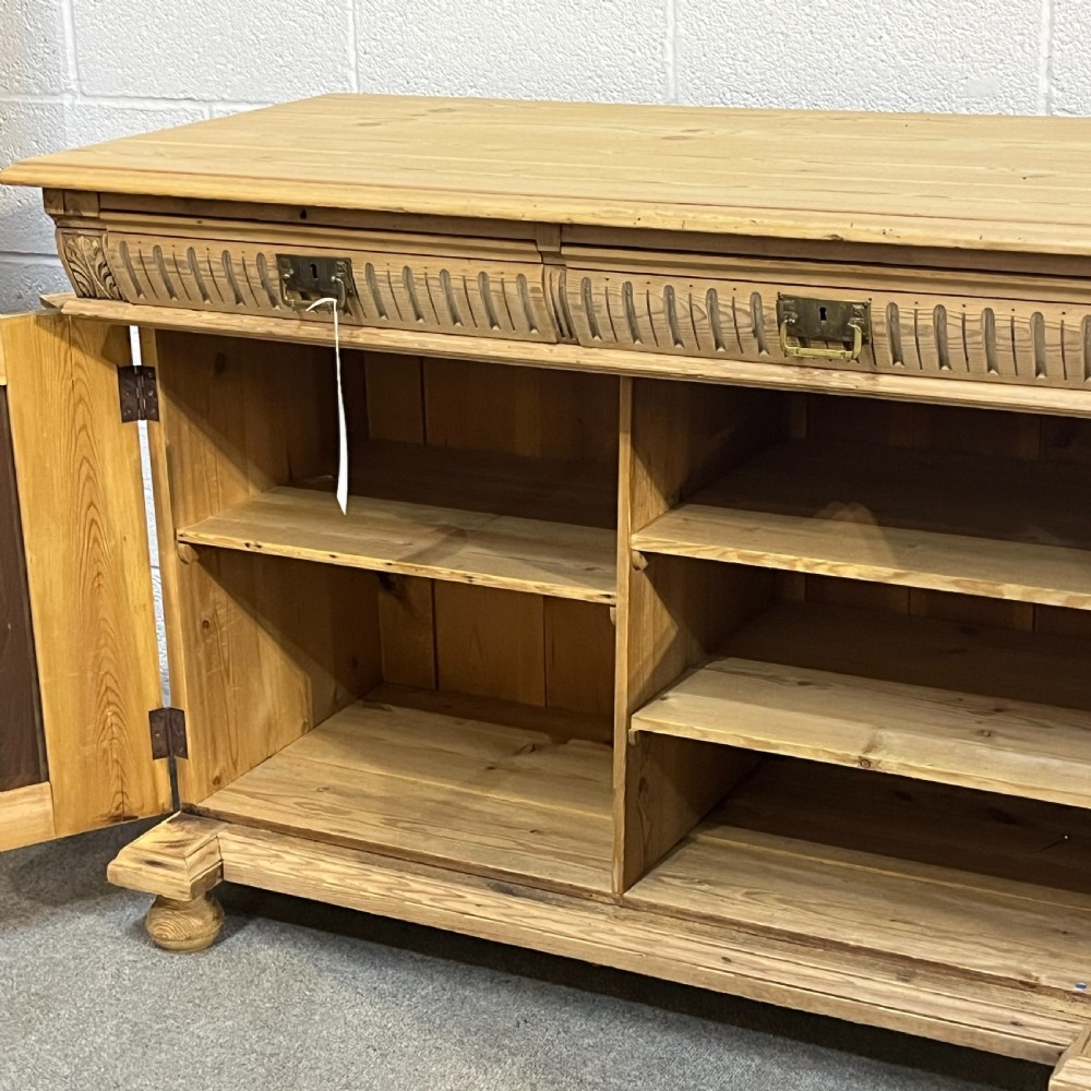 Antique Pine Column Cupboard 2 Drawers Over 2 Doors View III