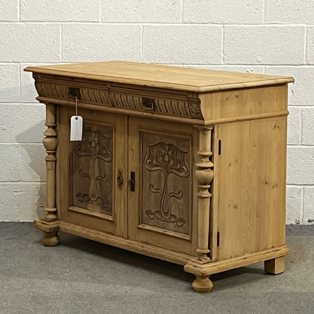 Antique Pine Column Cupboard 2 Drawers Over 2 Doors View V