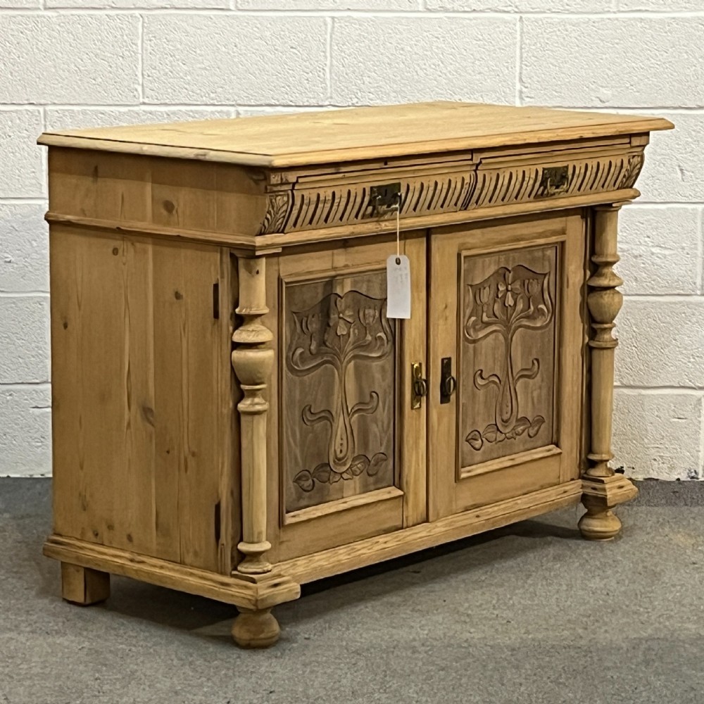 Antique Pine Column Cupboard 2 Drawers Over 2 Doors View VI