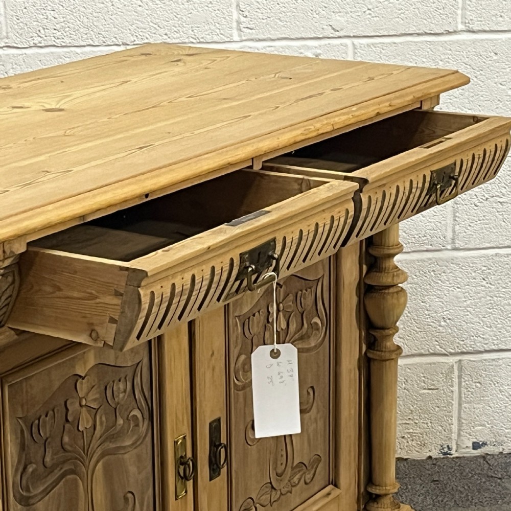 Antique Pine Column Cupboard 2 Drawers Over 2 Doors View VIII