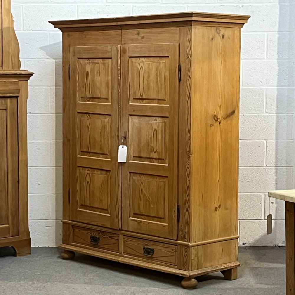 Very Old Double Pine Wardrobe With Bottom Drawers View II