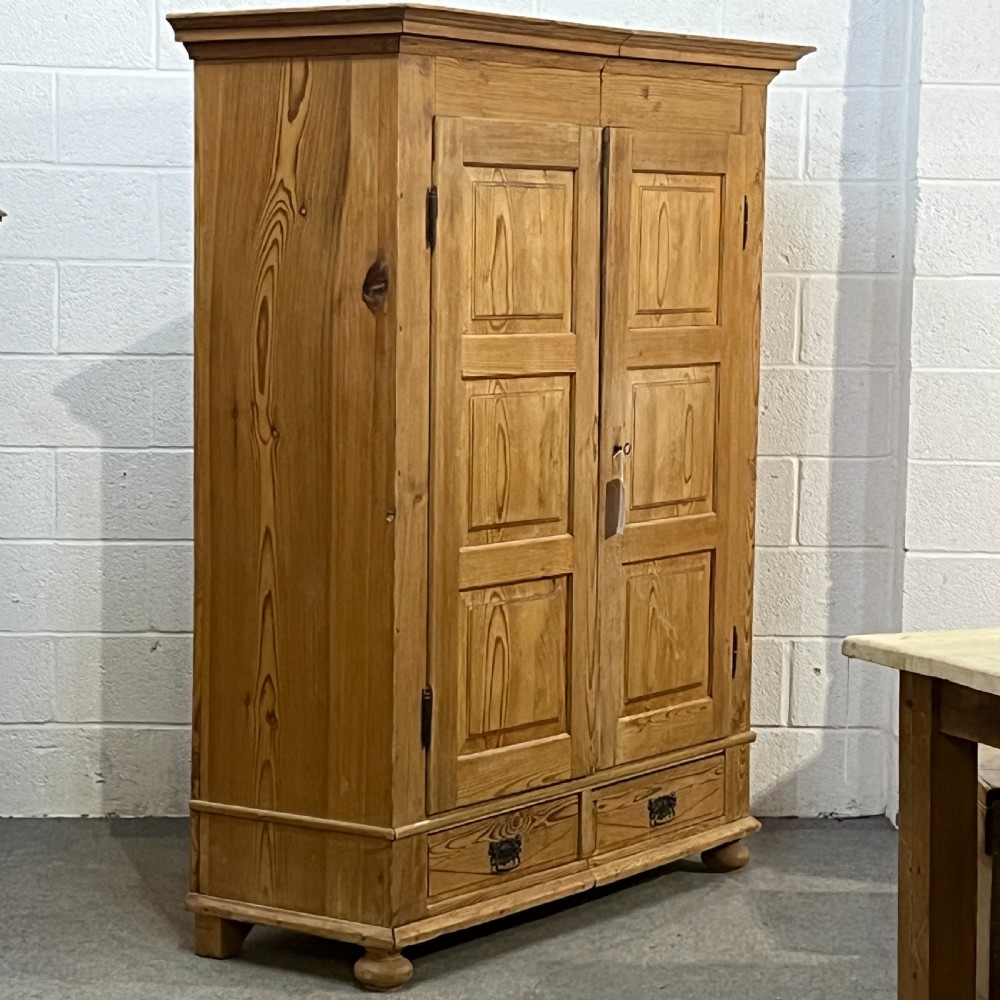 Very Old Double Pine Wardrobe With Bottom Drawers View III