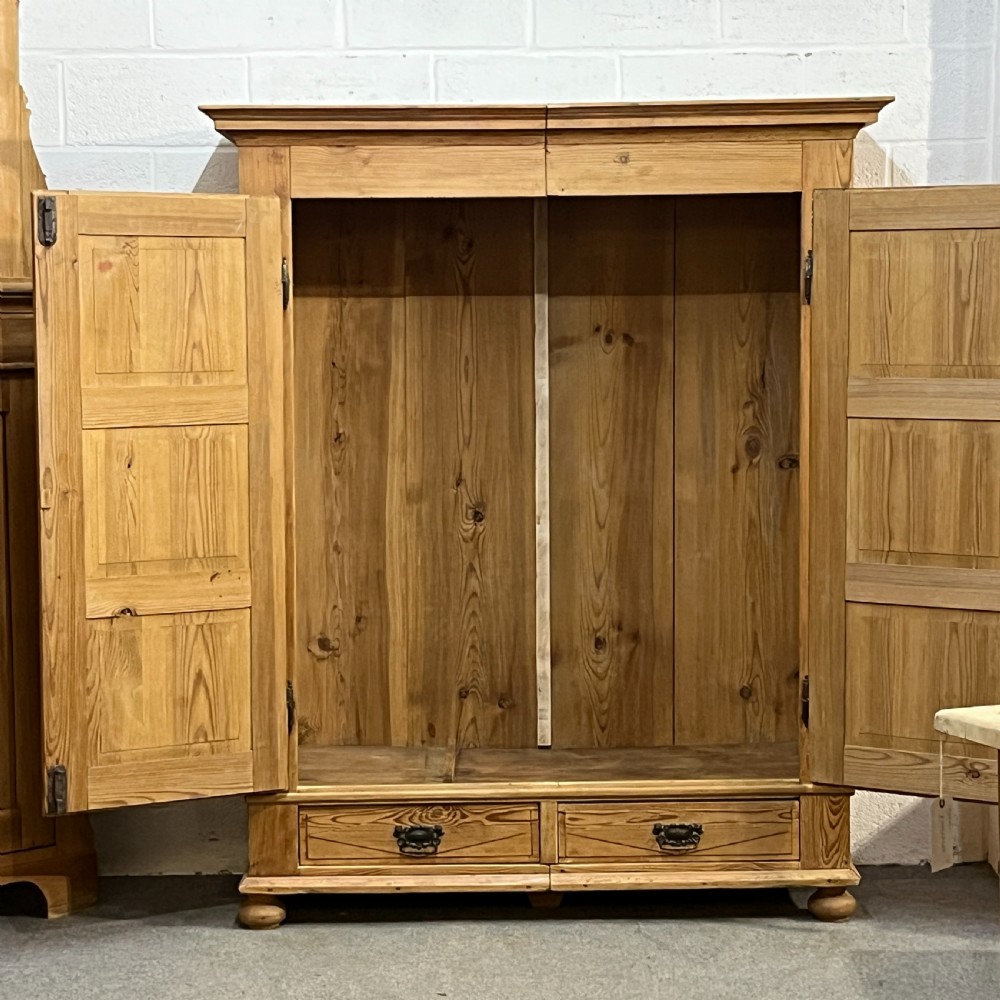 Very Old Double Pine Wardrobe With Bottom Drawers View V