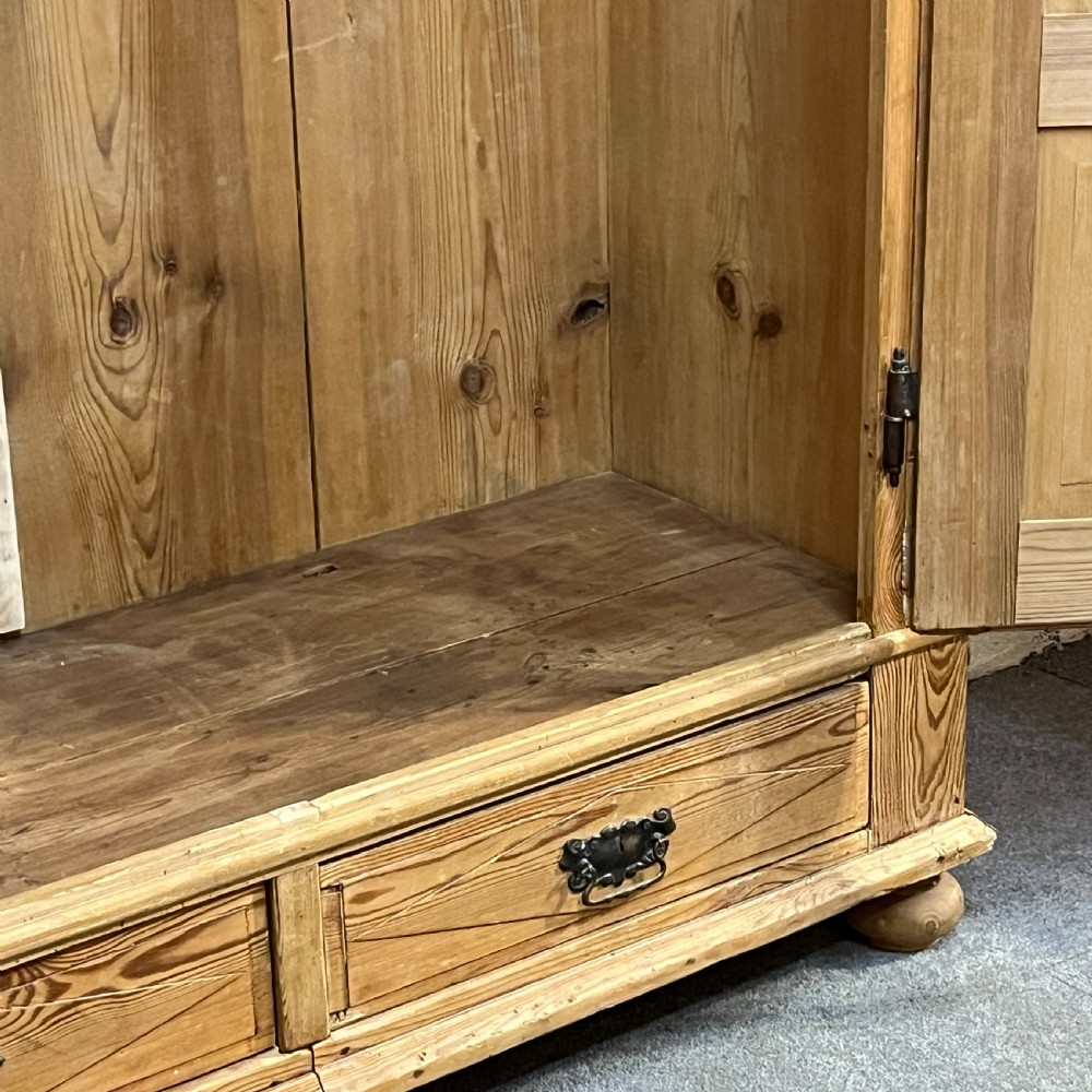 Very Old Double Pine Wardrobe With Bottom Drawers View IX