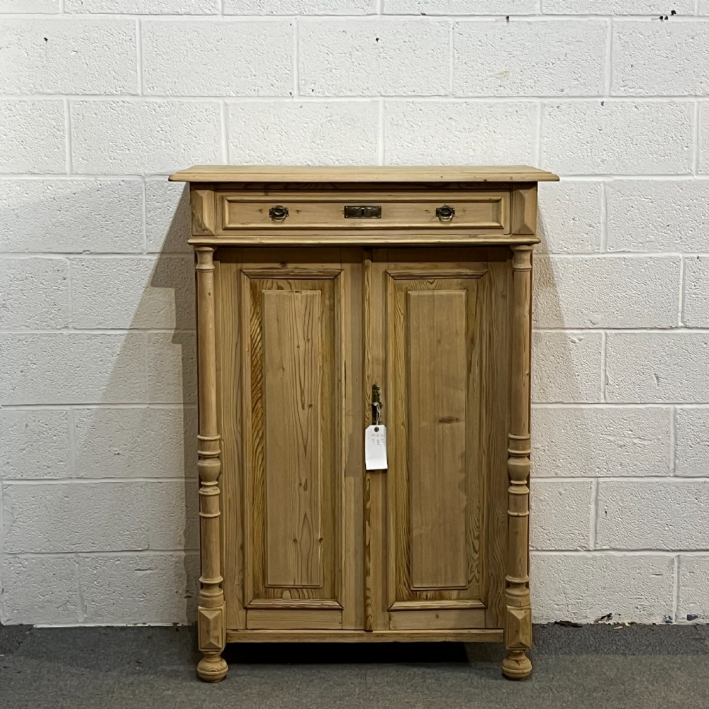 Fairly Tall Slim Antique Pine 2 Door Cupboard Top Drawer