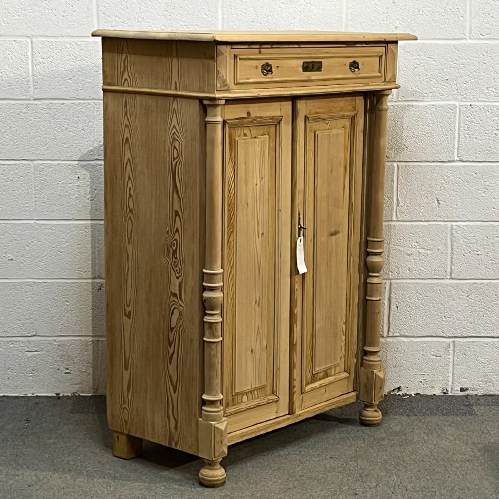 Fairly Tall Slim Antique Pine 2 Door Cupboard Top Drawer View II