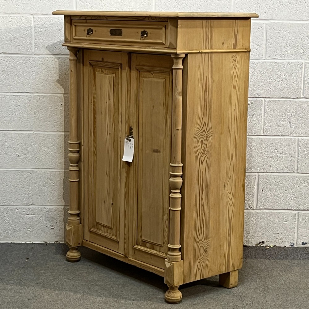 Fairly Tall Slim Antique Pine 2 Door Cupboard Top Drawer View III