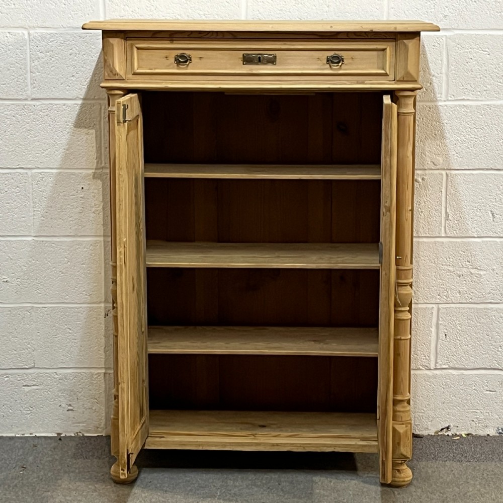 Fairly Tall Slim Antique Pine 2 Door Cupboard Top Drawer View IV