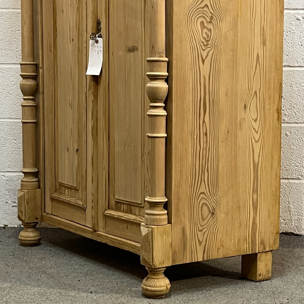 Fairly Tall Slim Antique Pine 2 Door Cupboard Top Drawer View VI