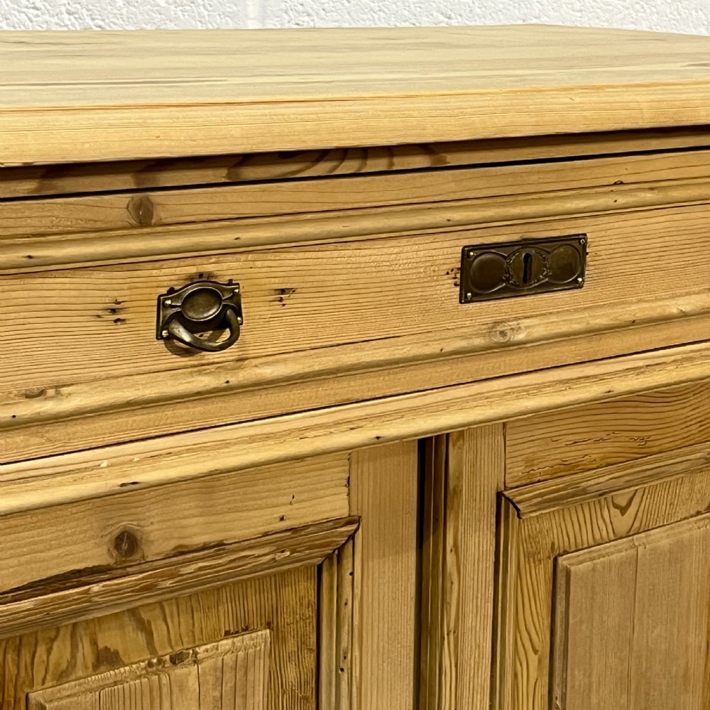 Fairly Tall Slim Antique Pine 2 Door Cupboard Top Drawer View VII