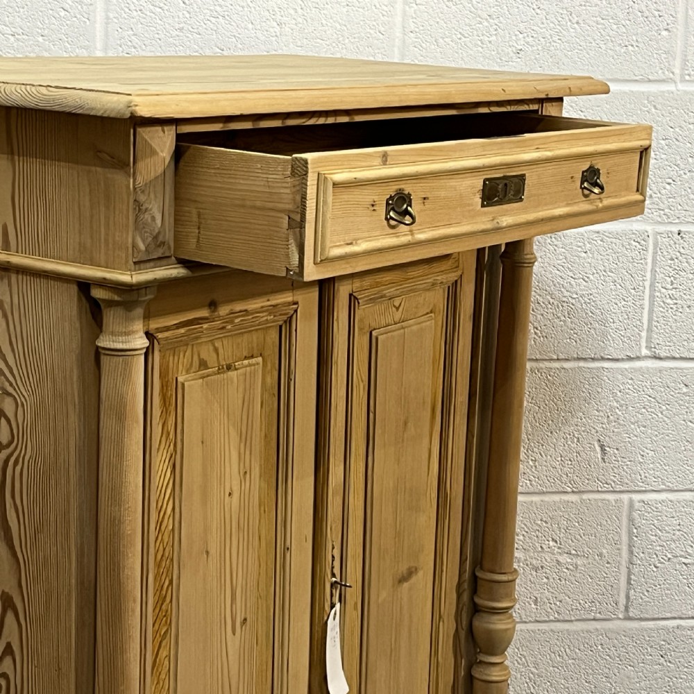 Fairly Tall Slim Antique Pine 2 Door Cupboard Top Drawer View VIII