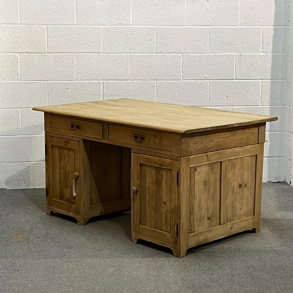 Large English Antique Pine Pedestal Desk View III